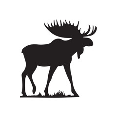 Vector black silhouette moose with horns, deer silhouette vector illustration, silhouette moose animal full body black color only