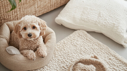 Eco-friendly pet products made from sustainable materials, including toys and bedding