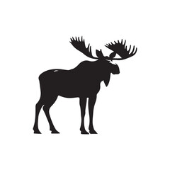 Vector black silhouette moose with horns, deer silhouette vector illustration, silhouette moose animal full body black color only