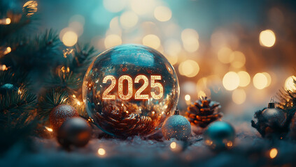 Happy New Year and Christmas. The Christmas ball says 2025