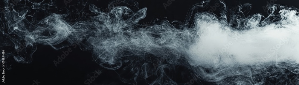 Poster a swirling blend of white and transparent smoke against a dark backdrop, creating a mesmerizing visu