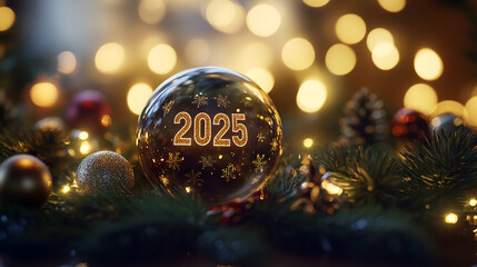 Happy New Year and Christmas. The Christmas ball says 2025