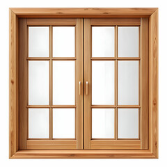 Fototapeta premium A wooden window design without glass showcases natural wood grain, framed against a crisp white background.