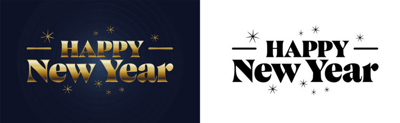 Happy New Year Gold and Black Starburst Typography Design