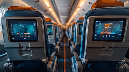 Fototapeta premium Comfortable Airline Seats with Digital Amenities for Convenient Travel