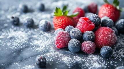 A Close-Up of Fresh Berries Covered in Powdered Sugar