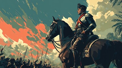 Fototapeta premium a war general riding a horse with soldiers