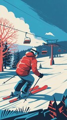Vintage Skiing Adventure in the Mountains
