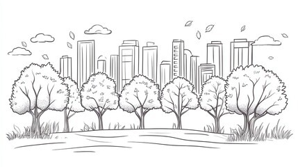 Naklejka premium Series of tree illustrations with textures of terraced wood and detailed leaf structure, for city park paths, pure white background