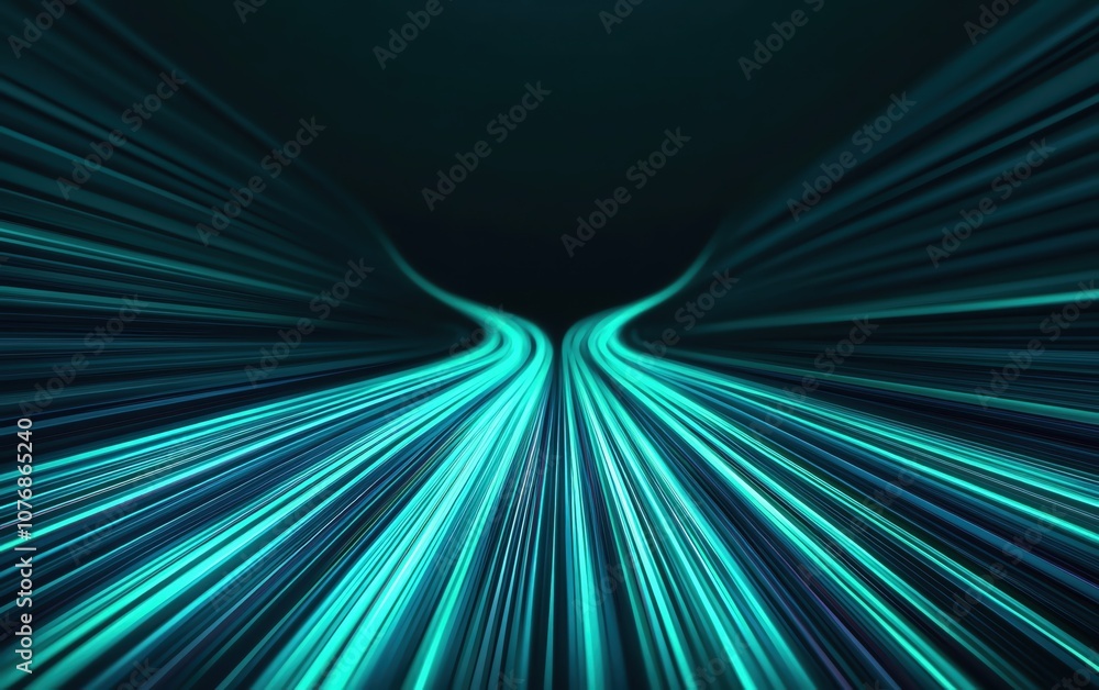 Poster abstract technology background with glowing lines creating depth and motion.