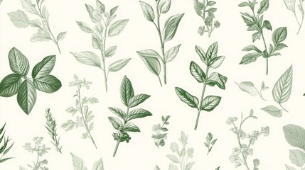 botany vintage graphic art, white background, 16:9