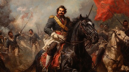 a war general riding a horse with soldiers