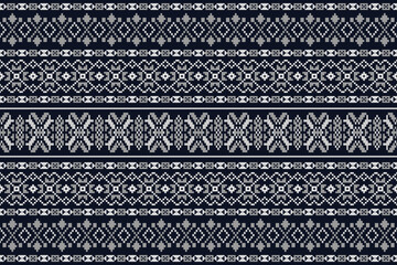 Colorful geometric traditional ethnic pixel art pattern background.Ikat seamless pattern abstract design for fabric print cloth dress carpet curtains and sarong.fabric,batik,Knitwear,Embroidery