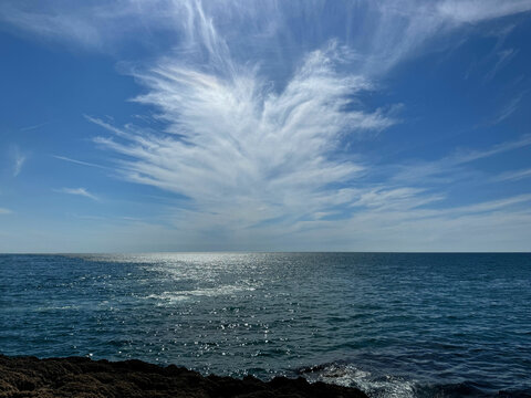 Beautiful sea blue shiny water and amazing sky cloud
