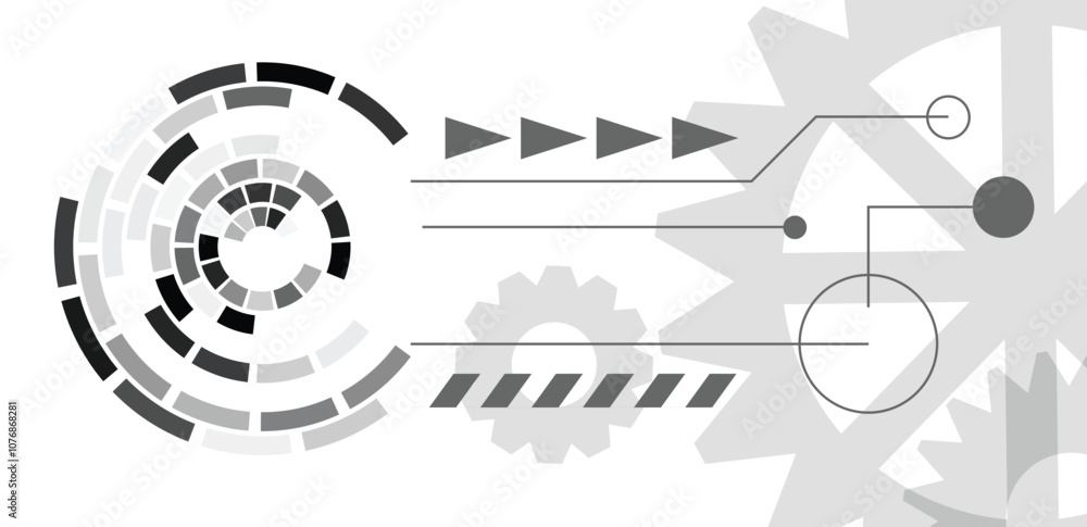 Poster hi tech circular sphere and gear mechanism modern monochrome background. technology and modern compu