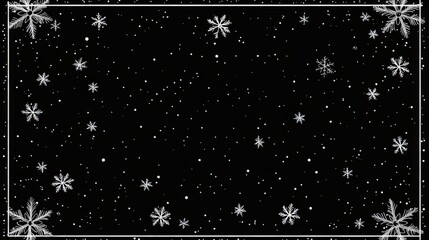 Winter wonderland: elegant snowflake border on black background