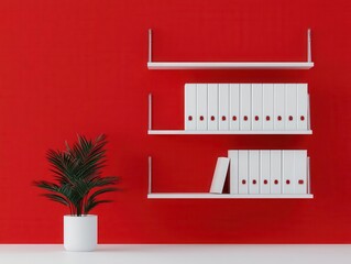 Elegant white shelving unit with chrome accents, providing a modern document storage solution for a clean office space