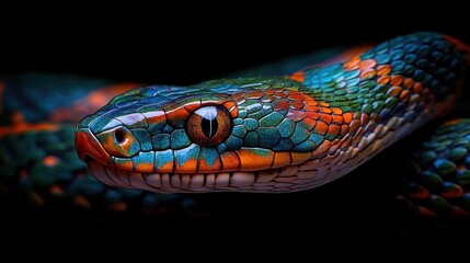 Fototapeta premium A close-up of a vividly colored snake showcasing its intricate scales and striking eyes.