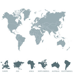 World map. Silhouette map. Continents.
