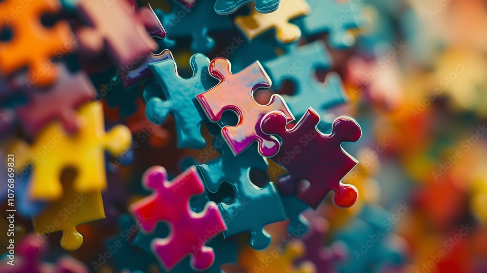 Poster colorful puzzle pieces symbolize finding solutions and problem-solving.