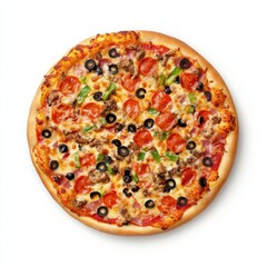 Delicious pizza topped with various ingredients.