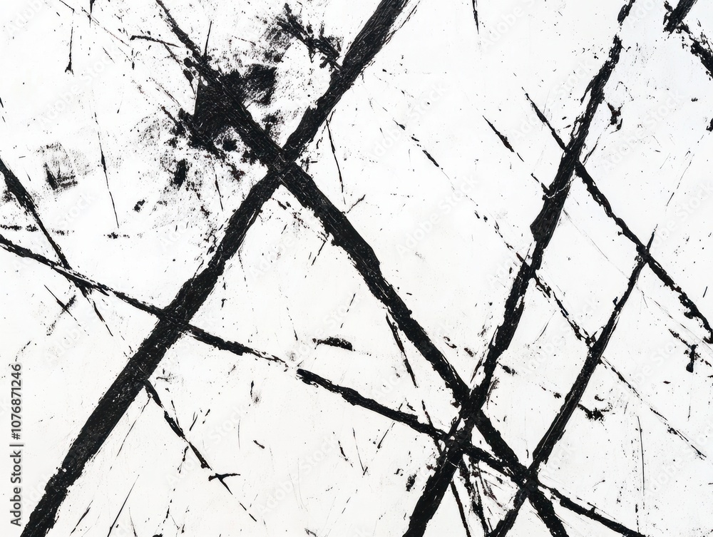 Poster abstract pattern of black scratches and lines on a white background