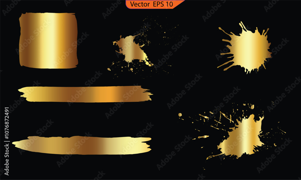 Wall mural set of golden banners with splash elements. set of glass gold buttons and sliders, web icons of diff