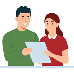 man and woman counting cash teller counter.eps