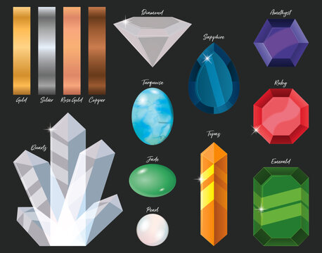 Gems And Metals Vector Art Set