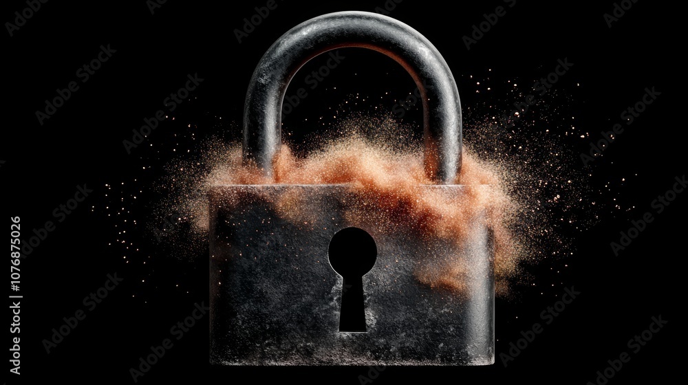 Aufkleber red dust emitting from a lock, visualizing security breach, data vulnerability, and digital access c