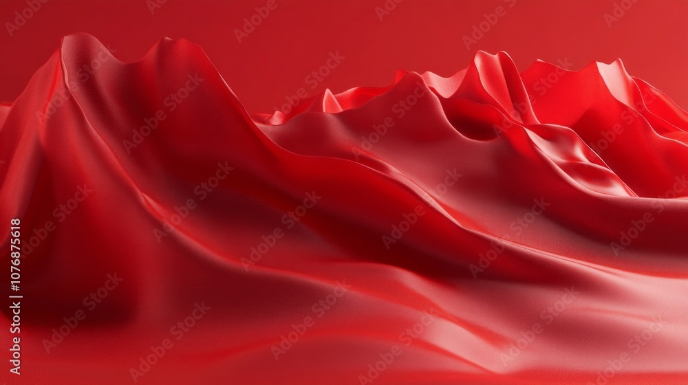 Poster A red fabric with a mountain range in the background