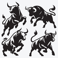 Obraz premium Set of Bull Silhouette Clip Art Vector Illustration Isolated on White Background