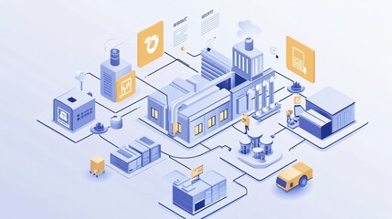 Obraz premium Smart factory infrastructure using IoT sensors for remote maintenance and predictive diagnostics of industrial machinery