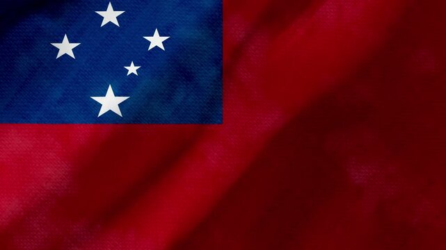 Samoa flag waving background with real fabric texture