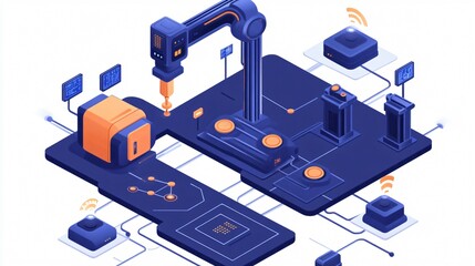 Obraz premium Smart manufacturing systems using IIoT to improve efficiency with automation and real-time data-driven decision making