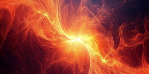 Fototapeta premium abstract illustration of intense, flowing red and orange energy waves converging into a bright central point. The swirling motion and fiery colors convey power, unity, and dynamic energy