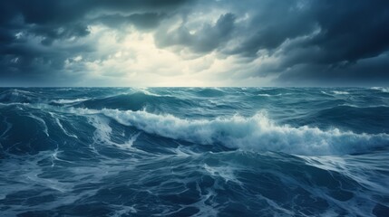 Rough Ocean Waves and Dramatic Storm Clouds