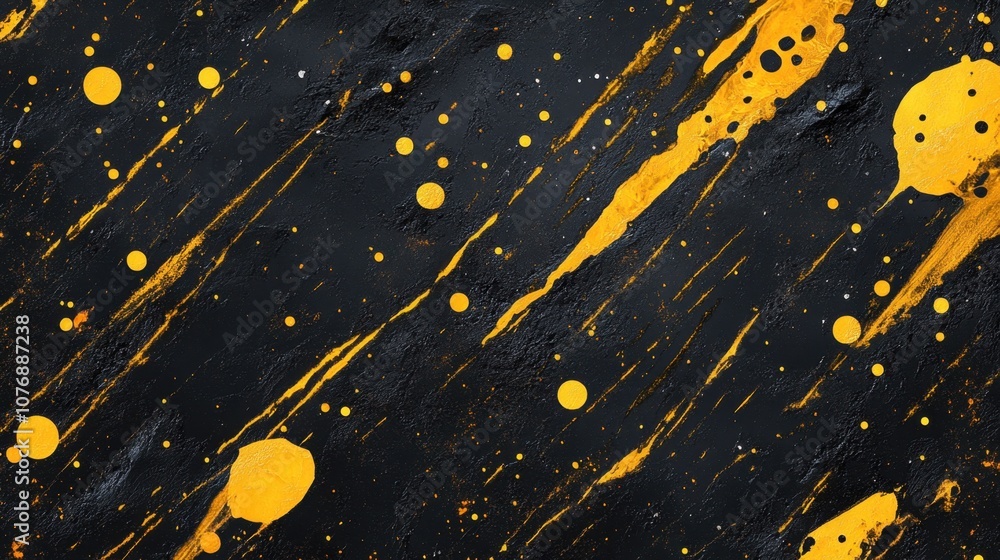 Aufkleber abstract yellow and black paint splatter background with dynamic brush strokes and textured surface 