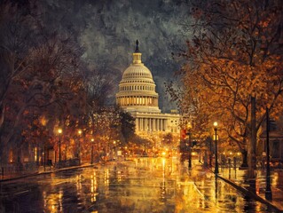 Fototapeta premium capitol building at night capitol hill washington dc