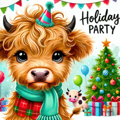 Naklejka premium Christmas Highland Cow 