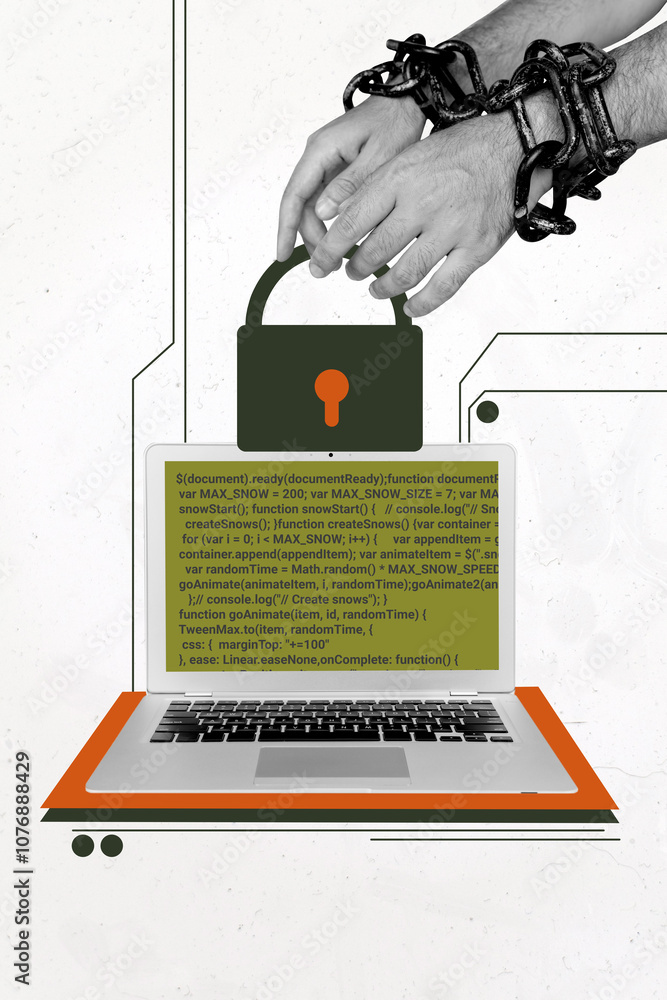 Aufkleber composite trend artwork sketch image collage of hand fist gesture chain control jail laptop display 