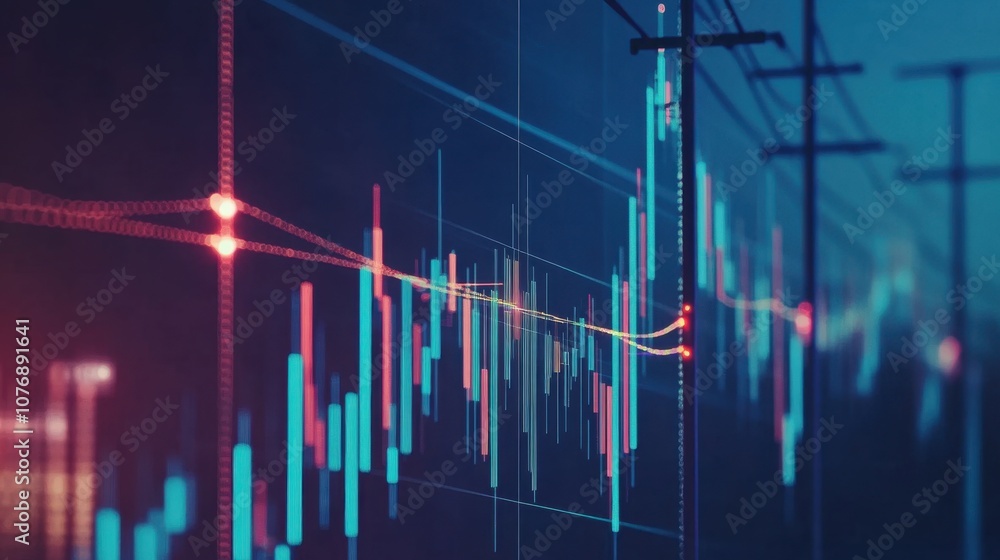 Poster modern stock market chart depicting financial trends and data visualization with colorful candlestic