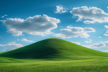 Obraz premium A lush green hill under a bright blue sky with scattered clouds