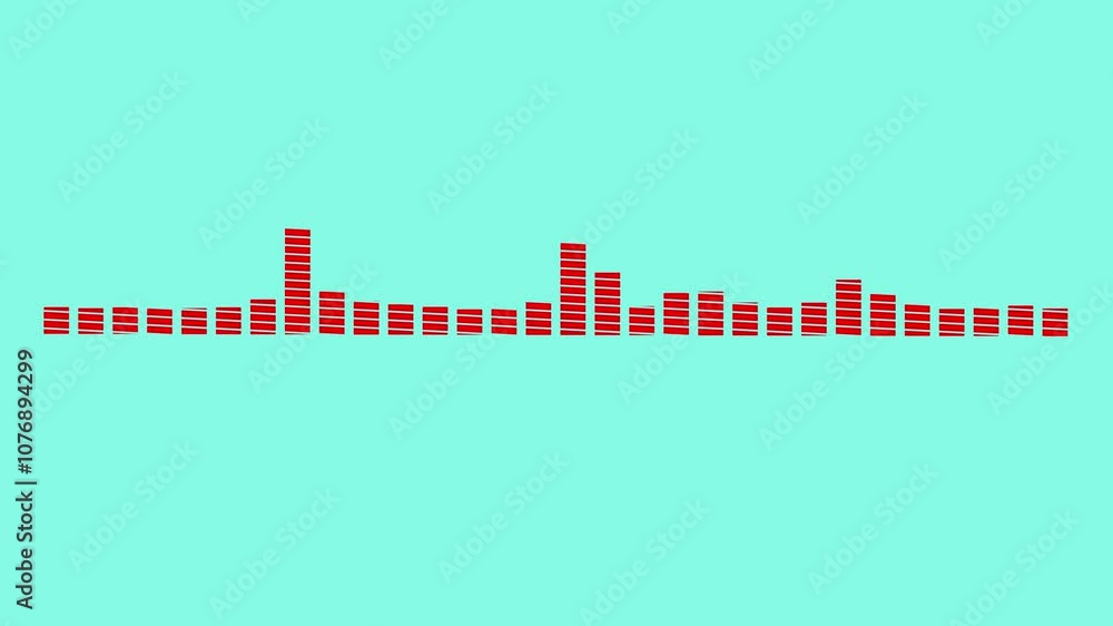 Poster sound waveform frequency. moving red color, audio waves on white background. seamless loop animation