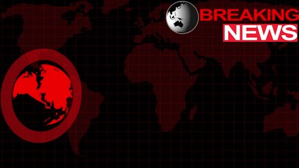 Animation of globe and breaking news over data processing on black background - Powered by Adobe