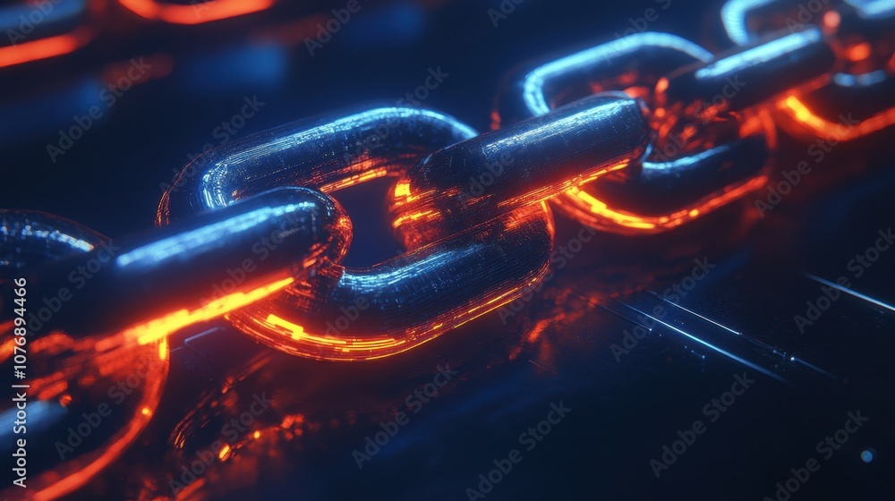 Poster stunning close-up of futuristic neon chain links with intricate details in a high-resolution 3d rend