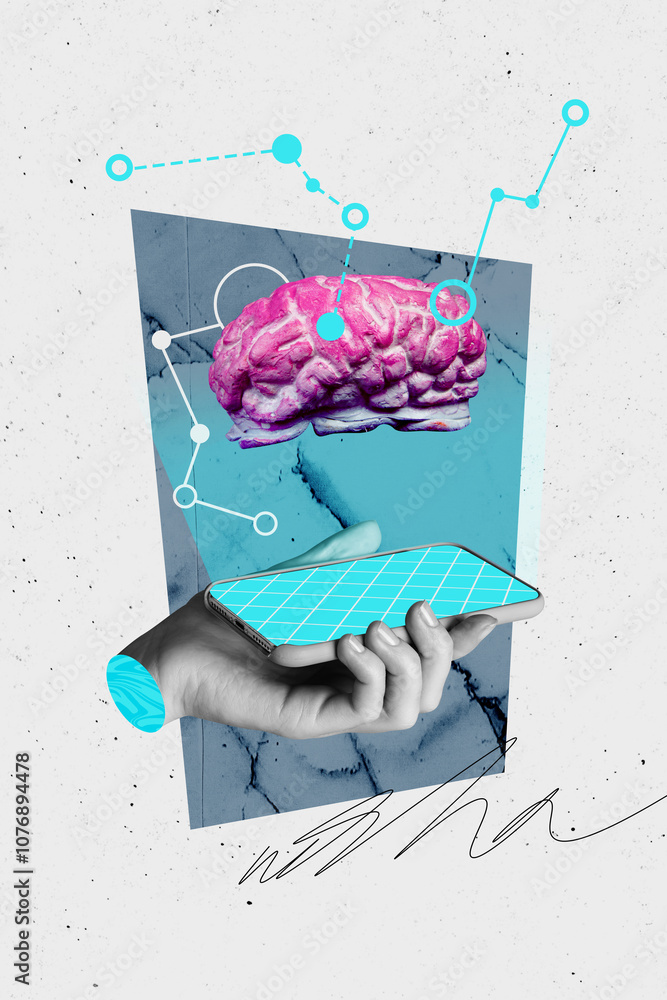 Poster composite trend artwork sketch image photo collage of anonymous bodyless hand wrist hold smartphone 