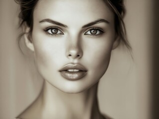 Naklejka premium A black and white photo of a woman's face