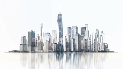 Obraz premium New York City's downtown skyline features modern skyscrapers. Isolated on white background.