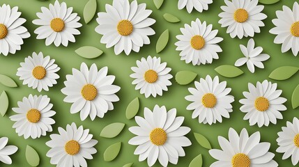 Fototapeta premium Cheerful Seamless Daisy Floral 3D Background for Websites and Designs